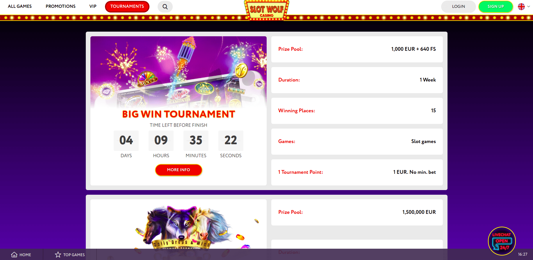 Slotwolf Tournament Page Desktop